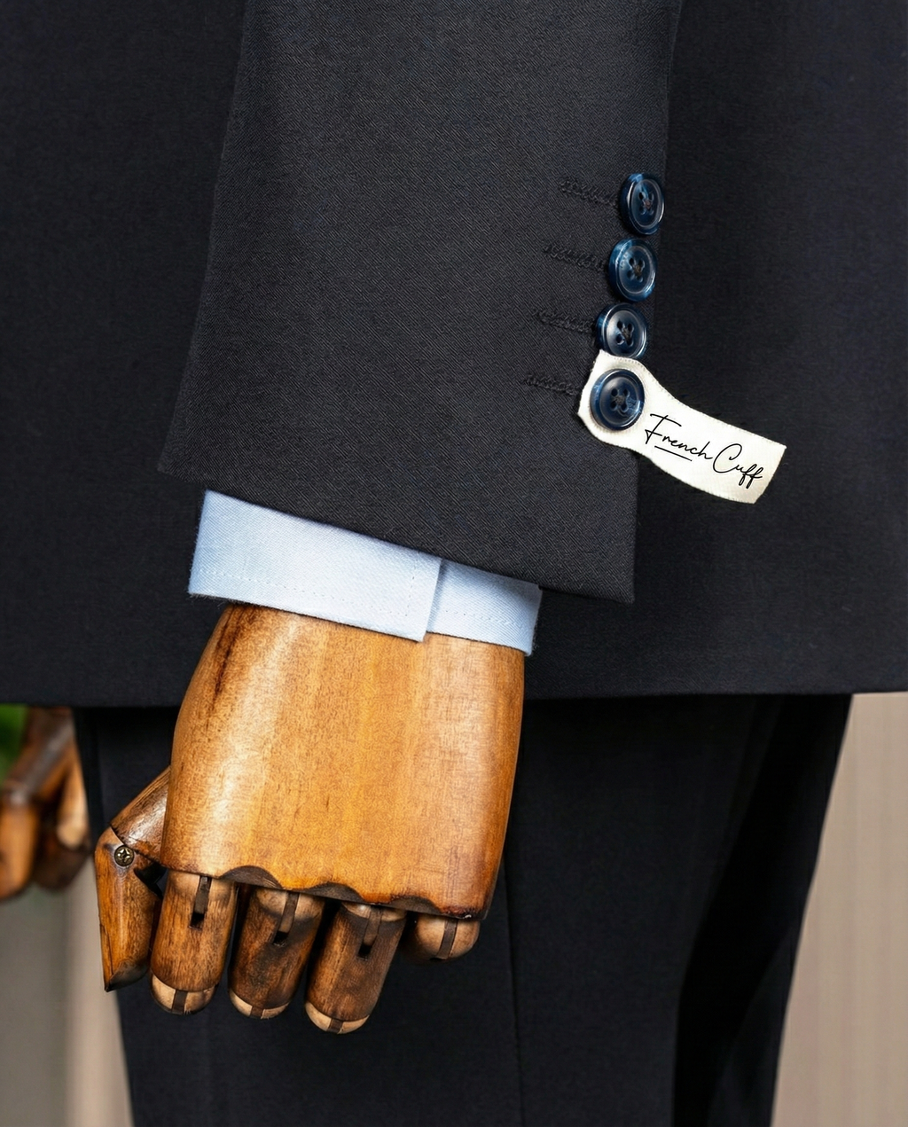 French Cuff Men's Navy Blue Double Buttoned 3-Piece Suit