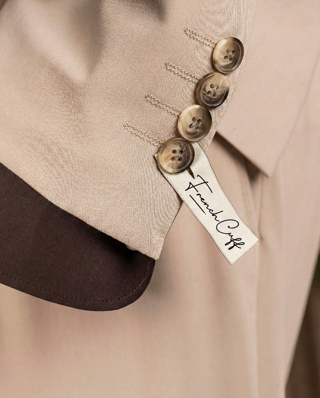French Cuff Men's Beige Single Buttoned 3-Piece Suit