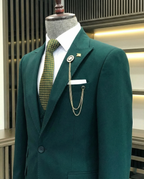 French Cuff Men's Bottle Green Single Buttoned 3-Piece Limited Edition Suit