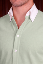 Men’s Pista Green Contrast Shirt – Tailored Button Down with French Cuffs