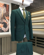 French Cuff Men's Bottle Green Single Buttoned 3-Piece Limited Edition Suit
