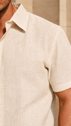 Half Sleeve Men's 100% Belgium Linen Beige Shirt | Summer Special