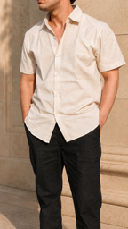Half Sleeve Men's 100% Belgium Linen Beige Shirt | Summer Special