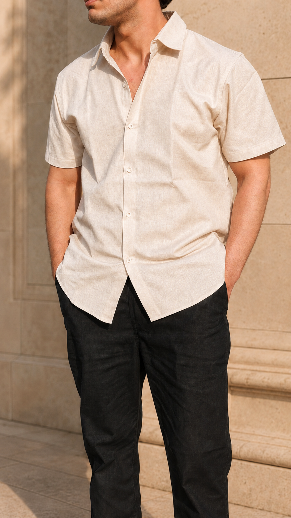 Half Sleeve Men's 100% Belgium Linen Beige Shirt | Summer Special
