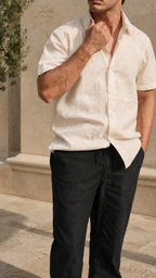 Half Sleeve Men's 100% Belgium Linen Beige Shirt | Summer Special