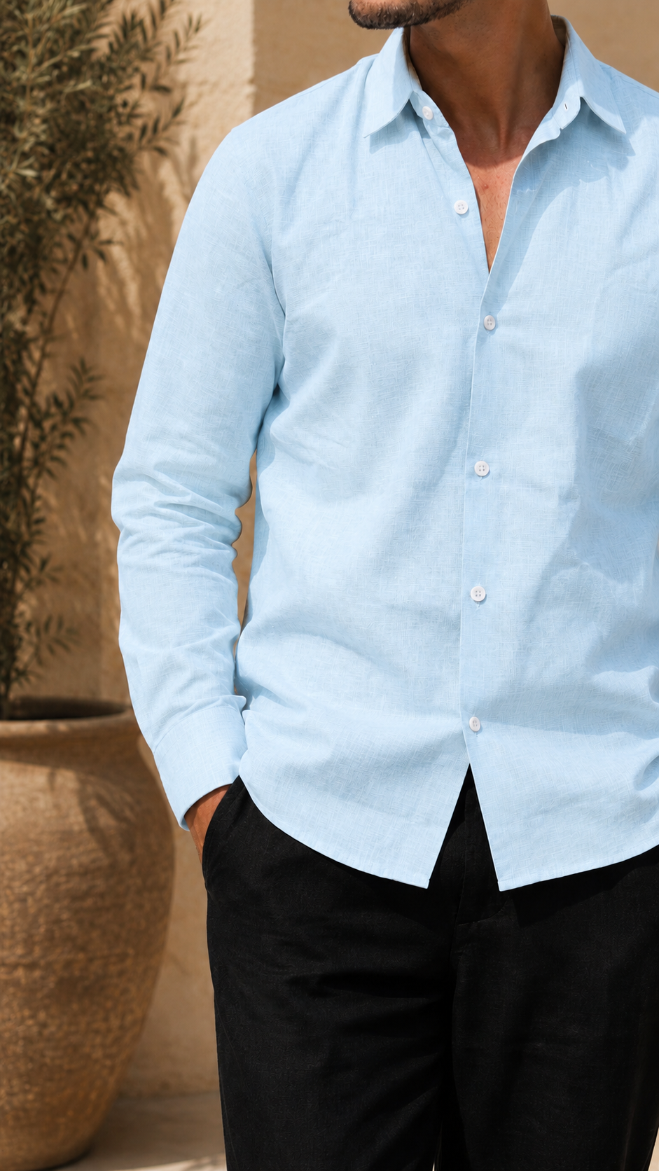Full Sleeve Men's 100% Belgium Linen Sky Blue Shirt | Summer Special
