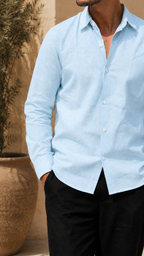 Full Sleeve Men's 100% Belgium Linen Sky Blue Shirt | Summer Special