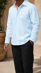 Full Sleeve Men's 100% Belgium Linen Sky Blue Shirt | Summer Special