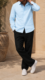 60 LEA | 100% Belgium Linen Fabric - Sky Blue