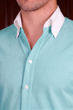 Men’s ICY Blue Contrast Shirt – Tailored Button Down with French Cuffs