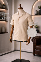Cuban Collar Half Sleeve Men's 100% Belgium Linen Beige Shirt | Summer Special