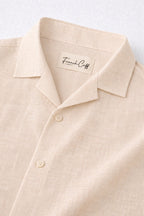 Cuban Collar Half Sleeve Men's 100% Belgium Linen Beige Shirt | Summer Special