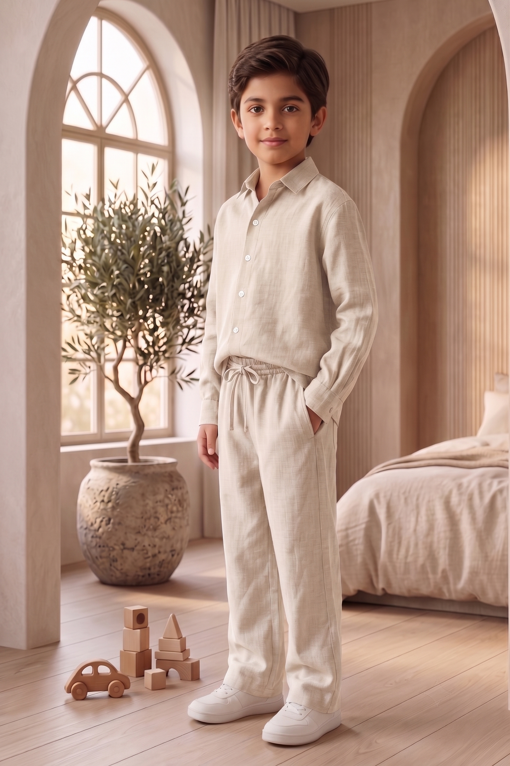 Kids Beige Linen Co-ord Set | Premium Summer Wear