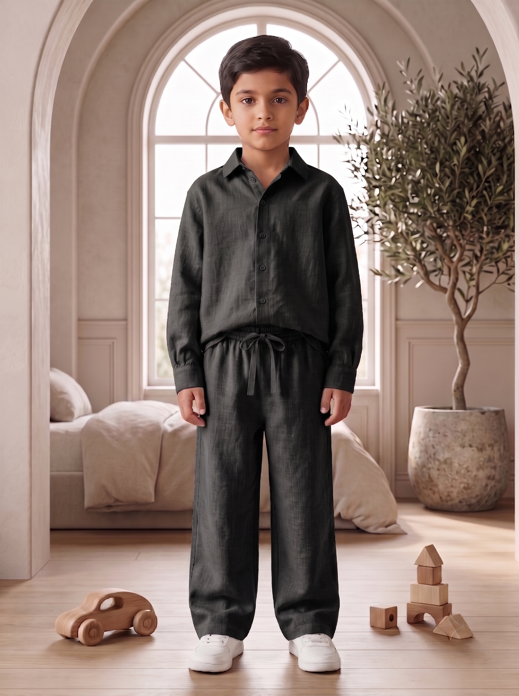 Kids Black Linen Co-ord Set | Premium Summer Wear