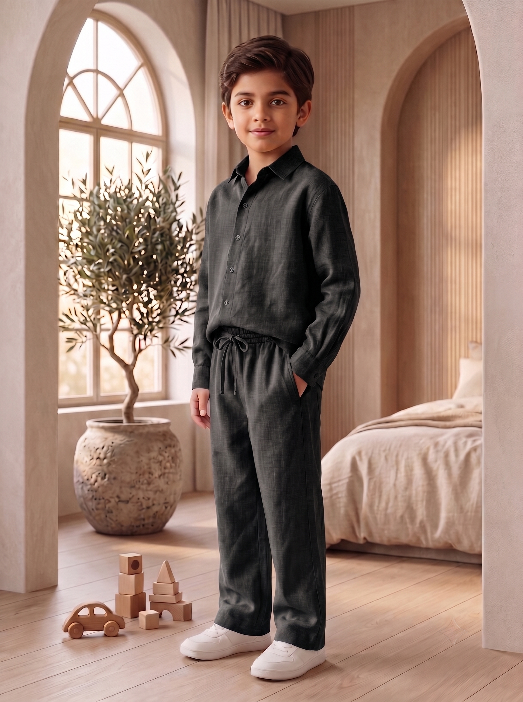Kids Black Linen Co-ord Set | Premium Summer Wear