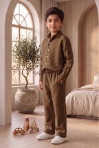 Kids Brown Linen Co-ord Set | Premium Summer Wear