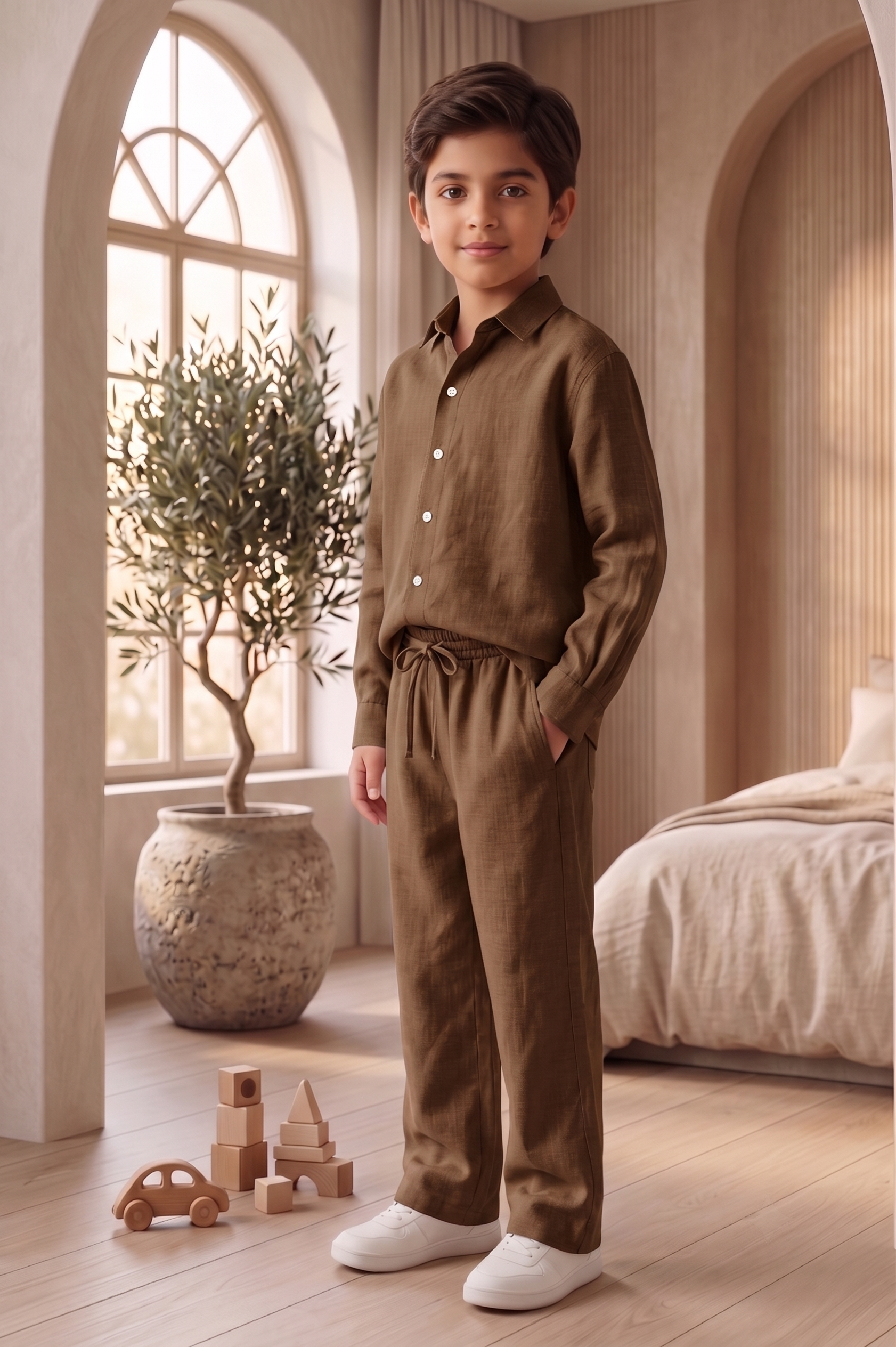 Kids Brown Linen Co-ord Set | Premium Summer Wear