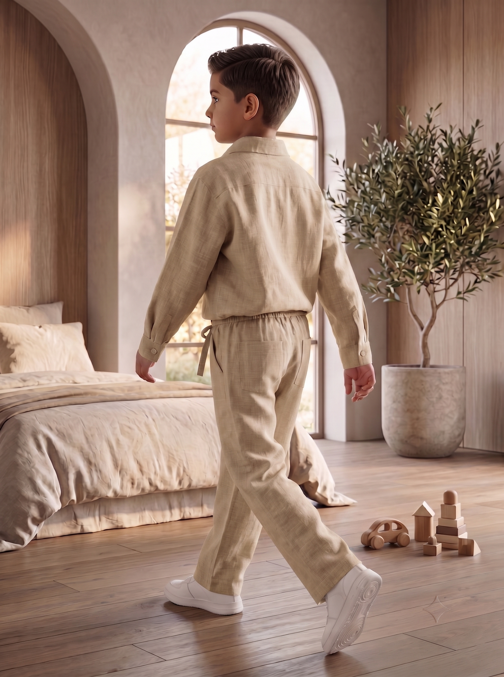 Kids Khaki Linen Co-ord Set | Premium Summer Wear