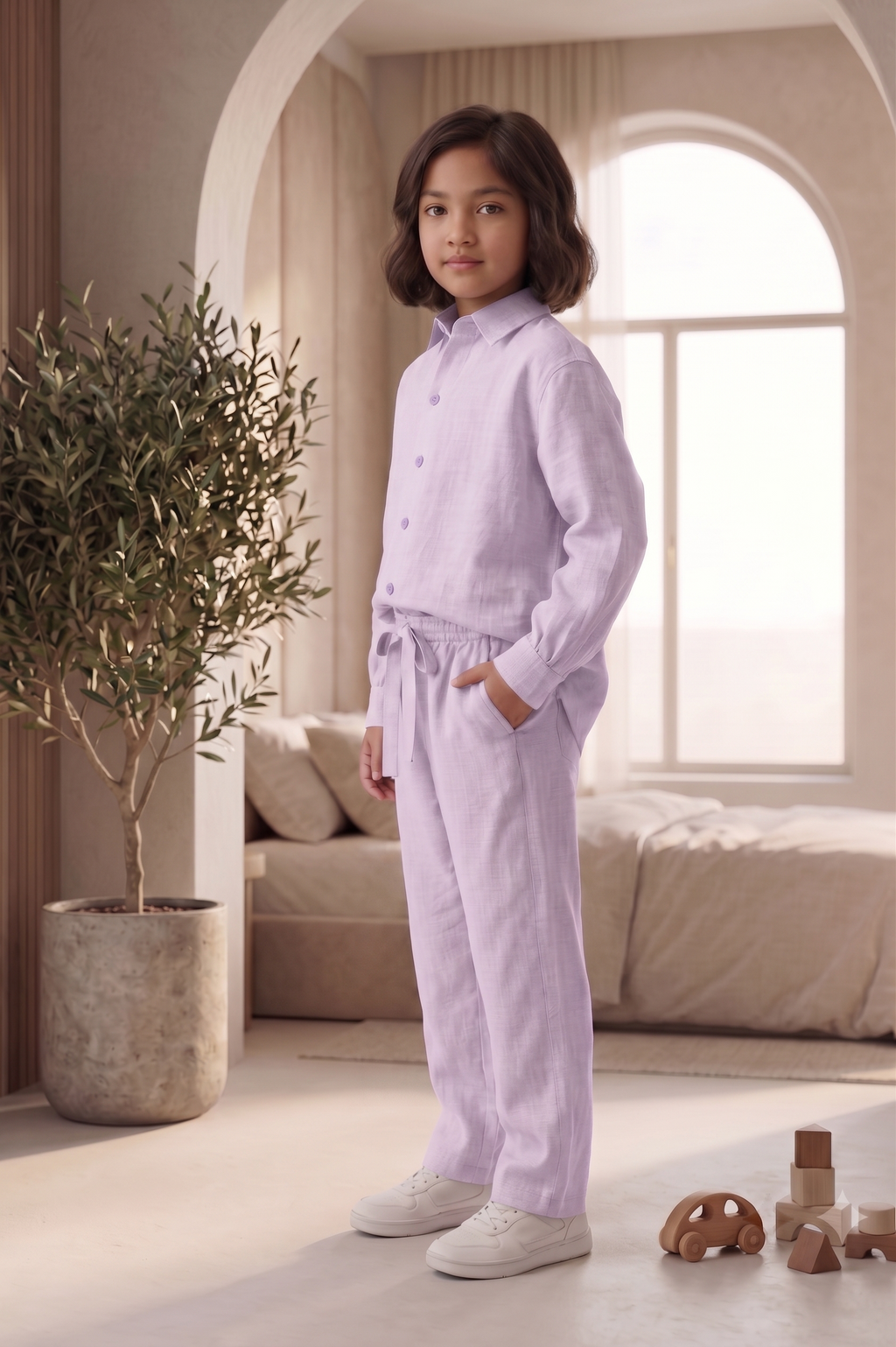 Kids Lavender Linen Co-ord Set | Premium Summer Wear