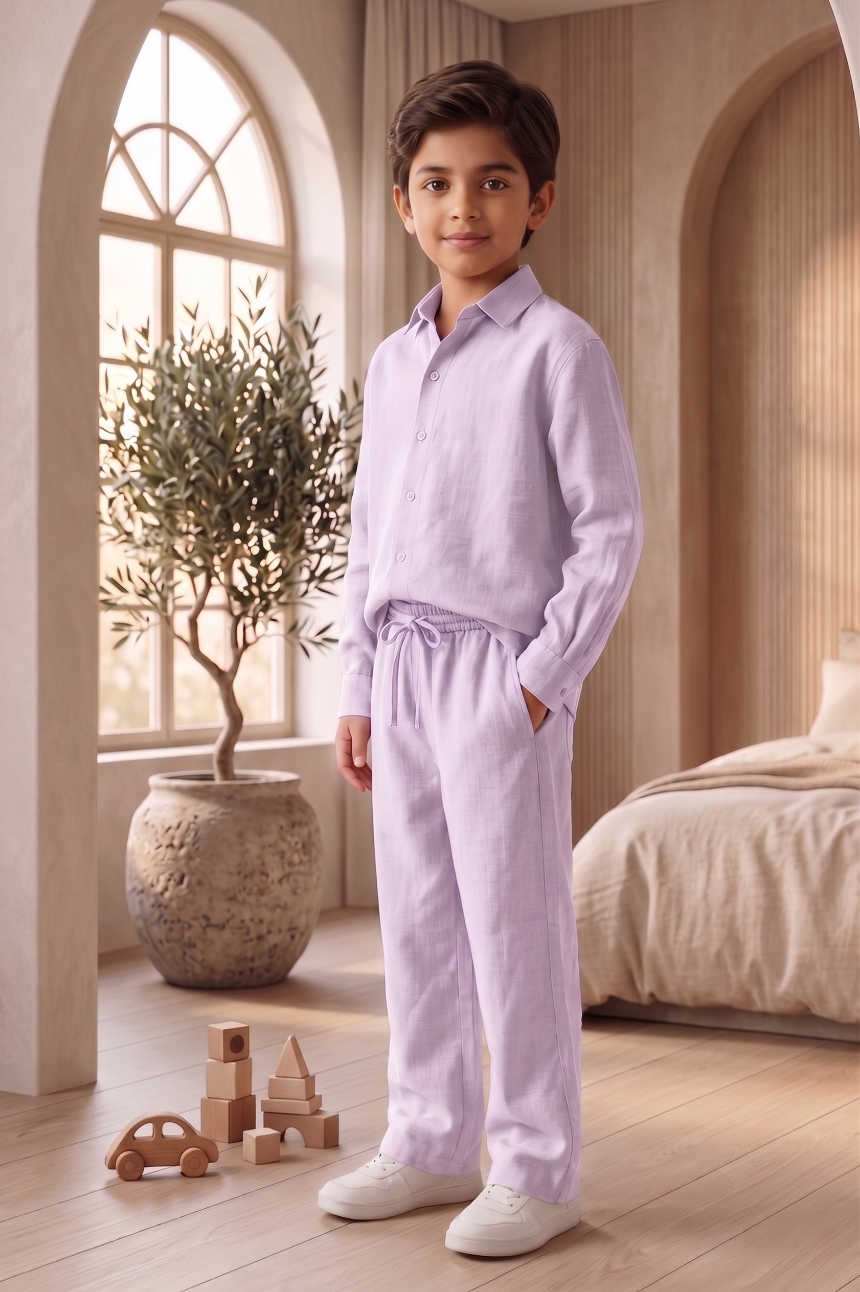 Kids Lavender Linen Co-ord Set | Premium Summer Wear