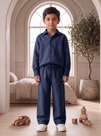 Kids Navy Blue Linen Co-ord Set | Premium Summer Wear