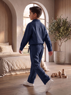 Kids Navy Blue Linen Co-ord Set | Premium Summer Wear