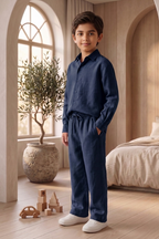 Kids Navy Blue Linen Co-ord Set | Premium Summer Wear