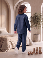 Kids Navy Blue Linen Co-ord Set | Premium Summer Wear