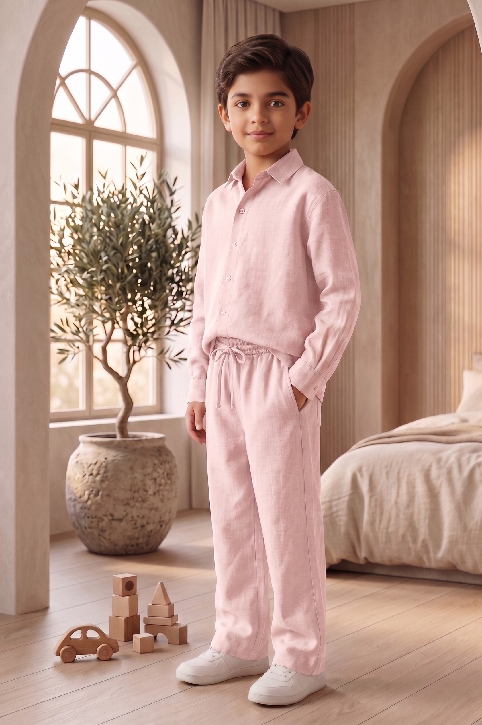 Kids Pink Linen Co-ord Set | Premium Summer Wear