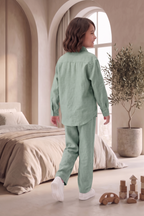 Kids Sage Green Linen Co-ord Set | Premium Summer Wear