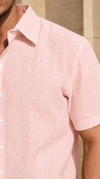 Half Sleeve Men's 100% Belgium Linen Powder Pink Shirt | Summer Special