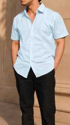60 LEA | 100% Belgium Linen Fabric - Sky Blue