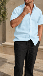 Half Sleeve Men's 100% Belgium Linen Sky Blue Shirt | Summer Special