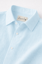 Half Sleeve Men's 100% Belgium Linen Sky Blue Shirt | Summer Special
