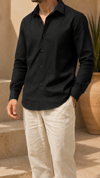 Full Sleeve Men's 100% Belgium Linen Black Shirt | Summer Special