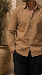 Full Sleeve Men's 100% Belgium Linen Brown Shirt | Summer Special