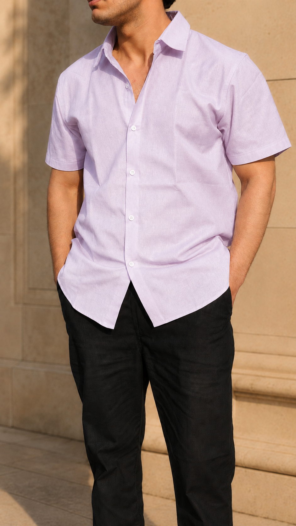 Half Sleeve Men's 100% Belgium Linen Lavender Shirt | Summer Special