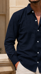 Full Sleeve Men's 100% Belgium Linen Navy Blue Shirt | Summer Special