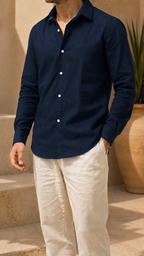 Full Sleeve Men's 100% Belgium Linen Navy Blue Shirt | Summer Special