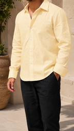 Full Sleeve Men's 100% Belgium Linen Buttery Yellow Shirt | Summer Special