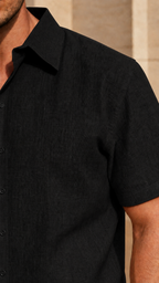 Half Sleeve Men's 100% Belgium Linen Black Shirt | Summer Special