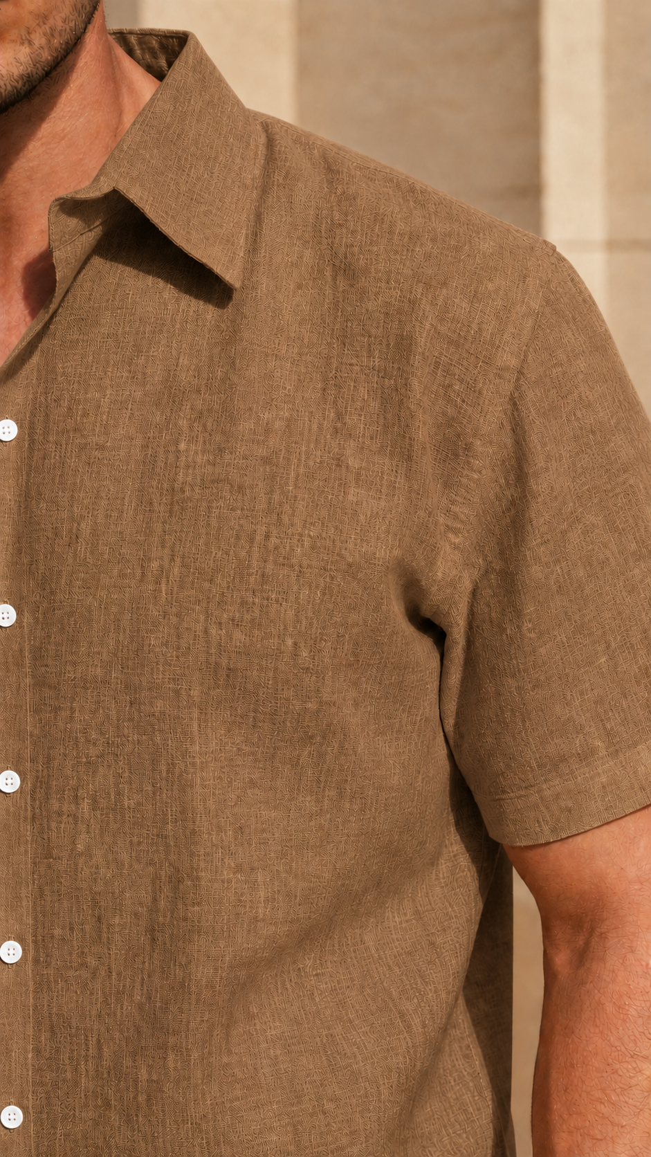 Half Sleeve Men's 100% Belgium Linen Brown Shirt | Summer Special