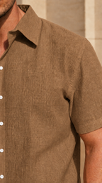 Half Sleeve Men's 100% Belgium Linen Brown Shirt | Summer Special