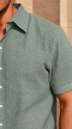 Half Sleeve Men's 100% Belgium Linen Mint Green Shirt | Summer Special
