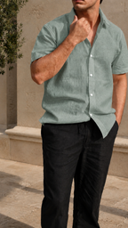 Half Sleeve Men's 100% Belgium Linen Mint Green Shirt | Summer Special