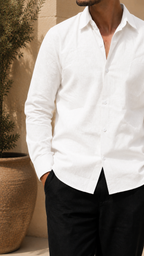 Full Sleeve Men's 100% Belgium Linen White Shirt | Summer Special
