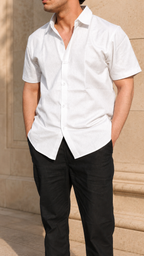 Half Sleeve Men's 100% Belgium Linen White Shirt | Summer Special