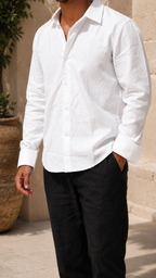 Full Sleeve Men's 100% Belgium Linen White Shirt | Summer Special