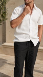 Half Sleeve Men's 100% Belgium Linen White Shirt | Summer Special