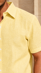 Half Sleeve Men's 100% Belgium Linen Buttery Yellow Shirt | Summer Special